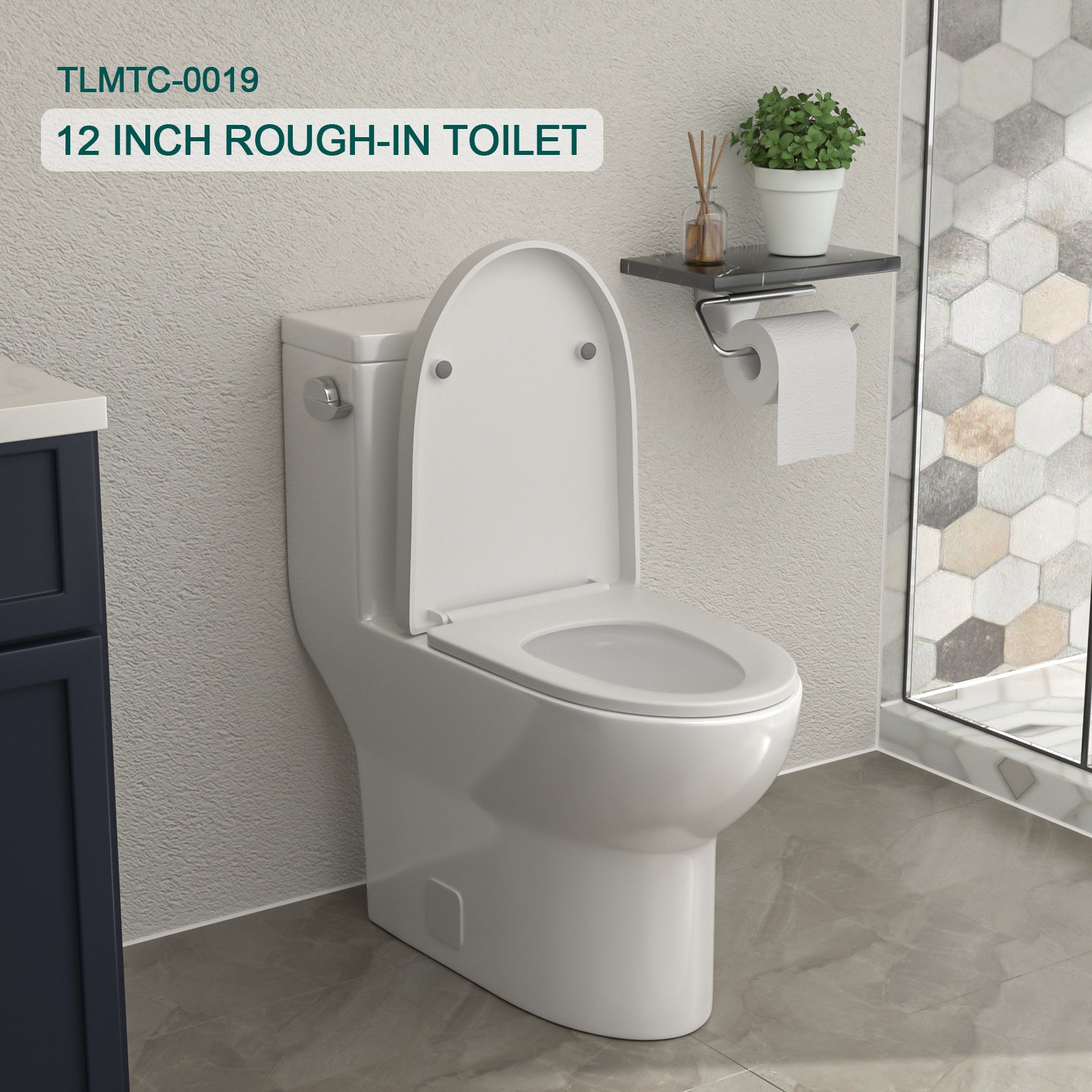 Talllor Side Lever One-Piece Toilet Tempoii TLMTC-0019 Comfort ADA Height 17 1/2 Inches Efficient Single Flush 1.28 GPF Quiet Soft Close Toilet Seat 12-Inch Rough-In White Toilets, 12"x18"x28"