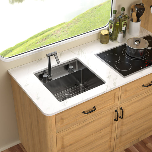 Talllor Rv Sink 18"x18"x9" Black Bar Sink Undermount Stainless Steel Single Bowl Rv Hidden Sink With Faucet Small Kitchen Sink Folding Sink For Small Space,TLRV-0038