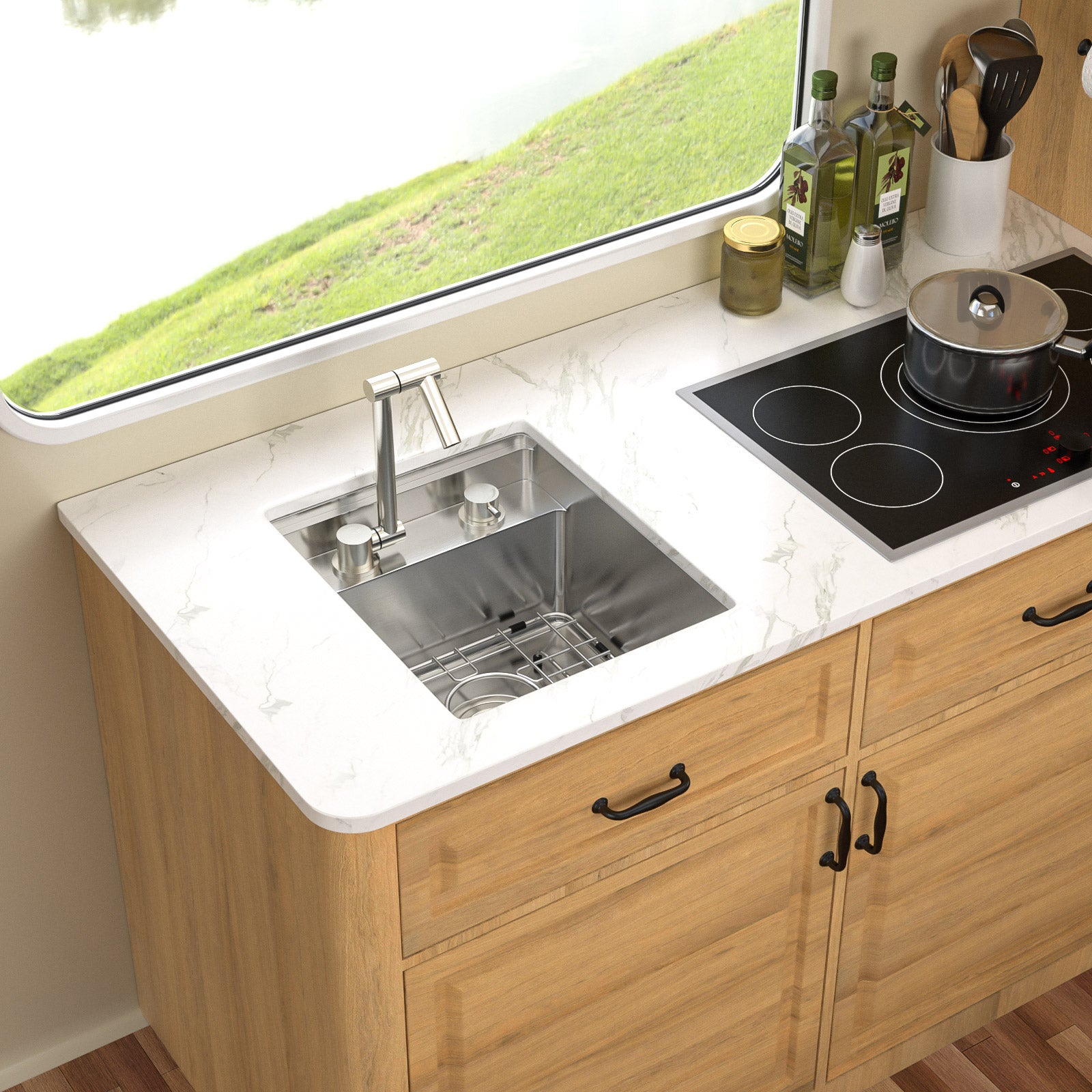 Talllor Rv Sink 15"x18"x9" Bar Sink Undermount 16 Guage Stainless Steel Single Bowl Rv Hidden Sink With Faucet Small Kitchen Sink Folding Sink For Small Space,TLRV-0035