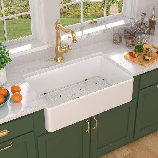 Talllor Fireclay Farmhouse Sink 33 Inch White Farmhouse Sink Apron Front Sink Country Style Barn Kitchen Sink Farmers Sink Porcelain Farm House Sink,20"x33"x9",TLAC-0035