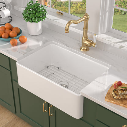 Talllor Fireclay Farmhouse Sink 30 Inch White Farmhouse Sink Apron Front Sink Country Style Barn Kitchen Sink Farmers Sink Porcelain Farm House Sink,20"x30"x10",TLAC-0032