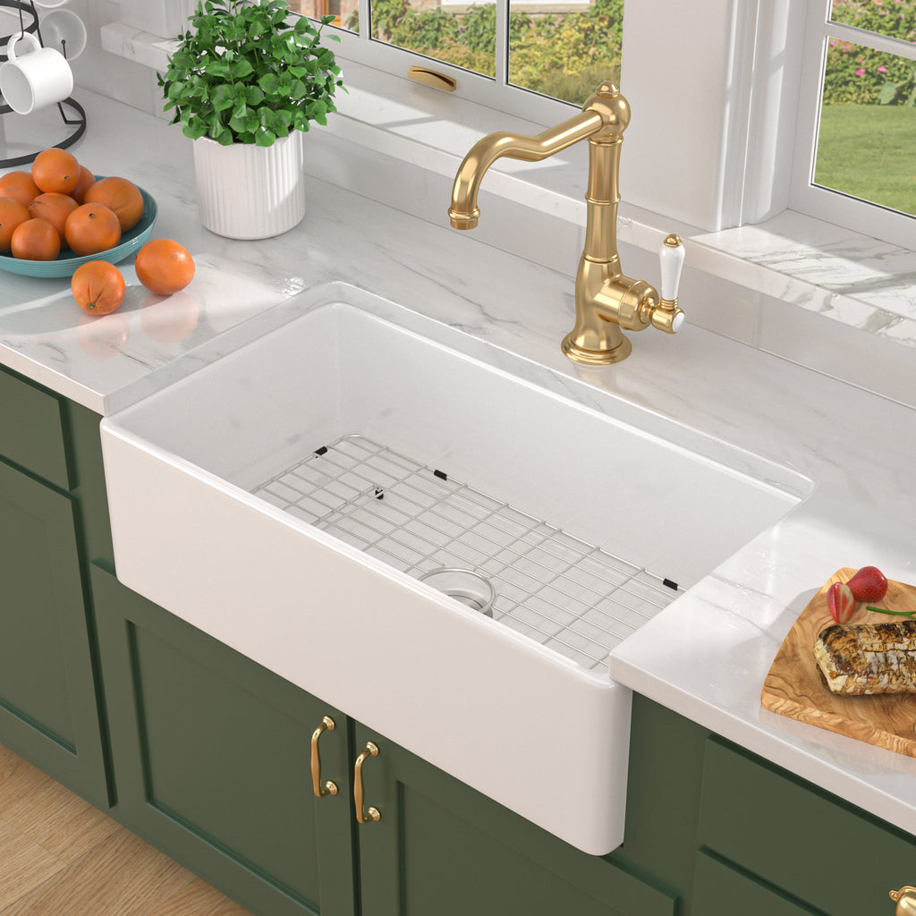 Talllor Fireclay Farmhouse Sink 33 Inch White Farmhouse Sink Apron Front Sink Country Style Barn Kitchen Sink Farmers Sink Porcelain Farm House Sink,18"x33"x10",TLAC-0039