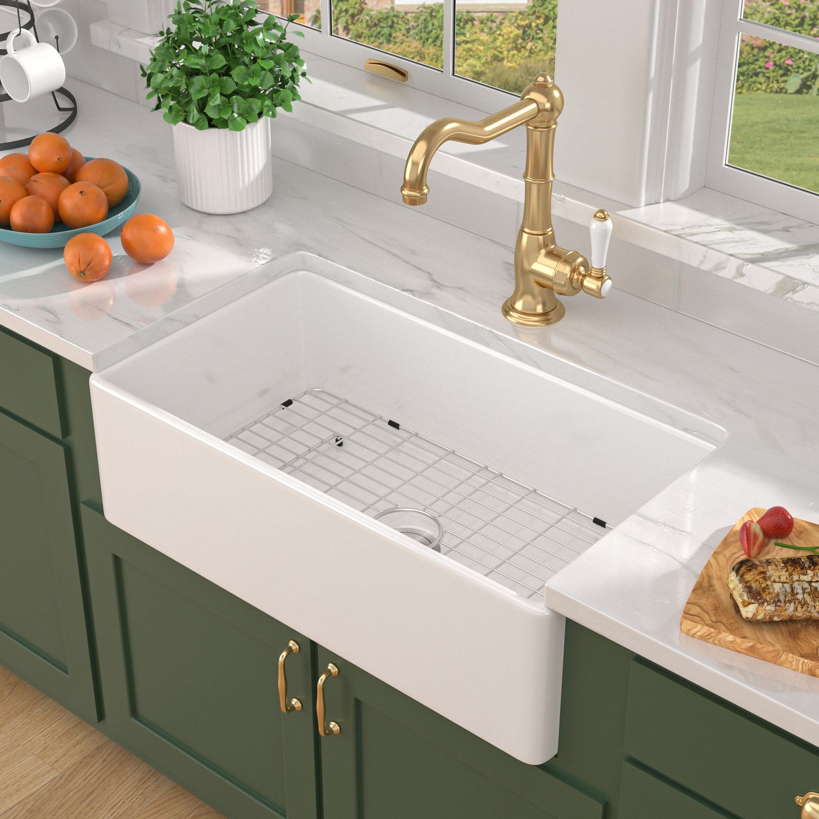 Talllor Fireclay Farmhouse Sink 33 Inch White Farmhouse Sink Apron Front Sink Country Style Barn Kitchen Sink Farmers Sink Porcelain Farm House Sink,18"x33"x10",TLAC-0039