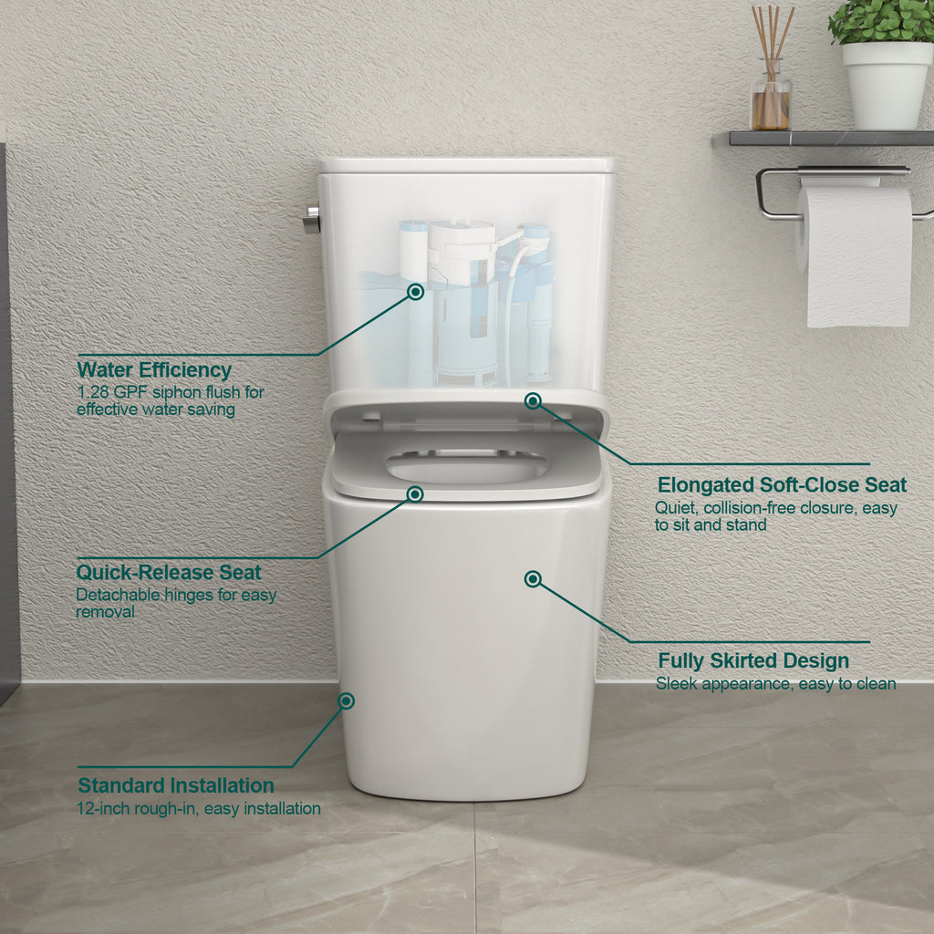 Talllor Side Lever One-Piece Toilet Tempoii TLMTC-0020 Comfort ADA Height 17 1/2 Inches Efficient Single Flush 1.28 GPF Quiet Soft Close Toilet Seat 12-Inch Rough-In White Toilets, 14"x27.2"x30.5"