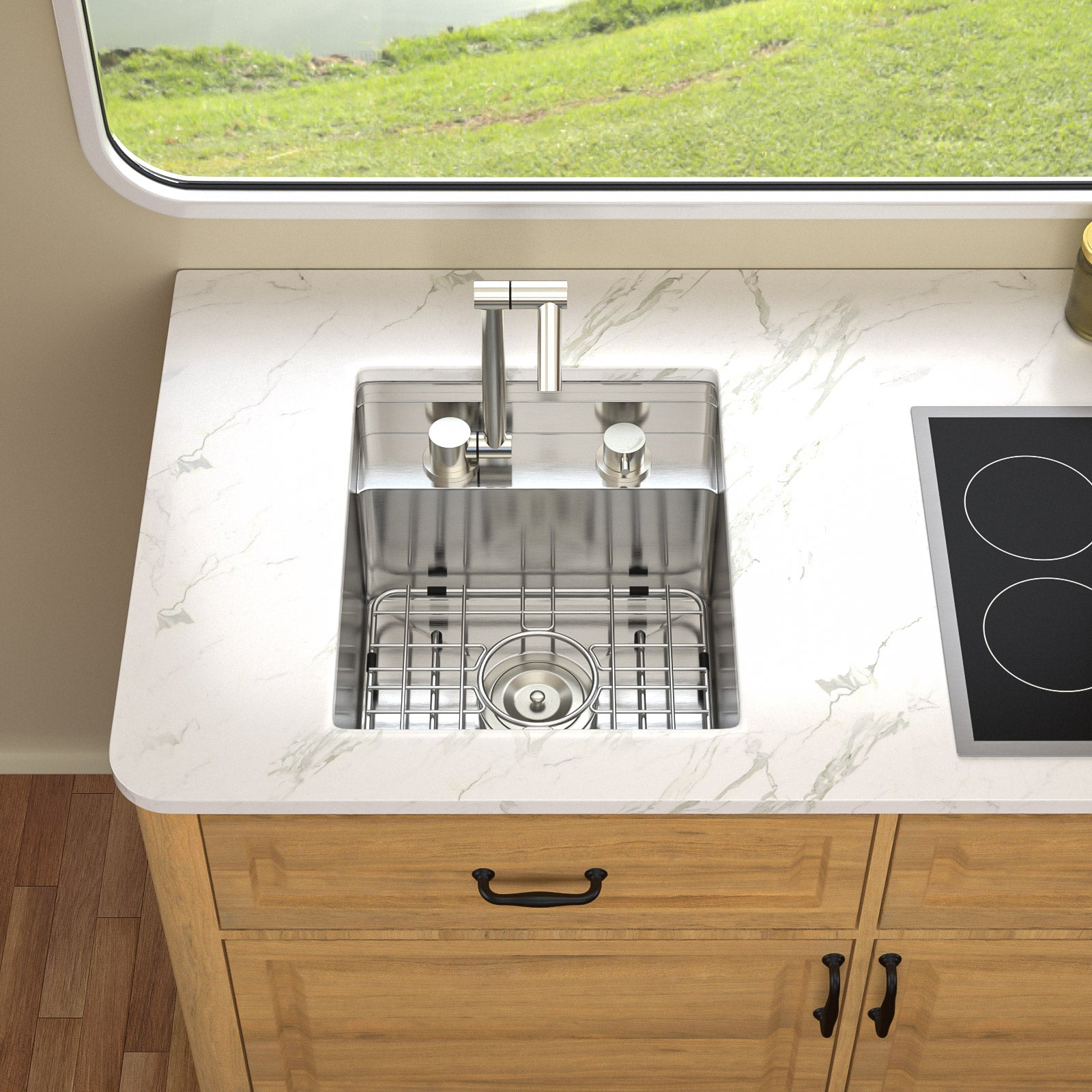 Talllor Rv Sink 15"x18"x9" Bar Sink Undermount 16 Guage Stainless Steel Single Bowl Rv Hidden Sink With Faucet Small Kitchen Sink Folding Sink For Small Space,TLRV-0035