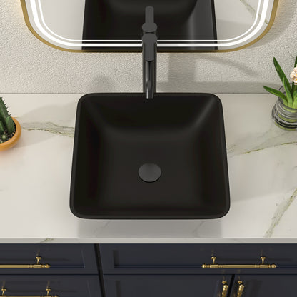 Talllor Bathroom Vessel Sink Matte Black Modern Artistic Glass Vessel Sink Above Counter Vanity Oval Bathroom Sink with Faucet and Drain Combo,16.5"x16.5",TLVS-0012