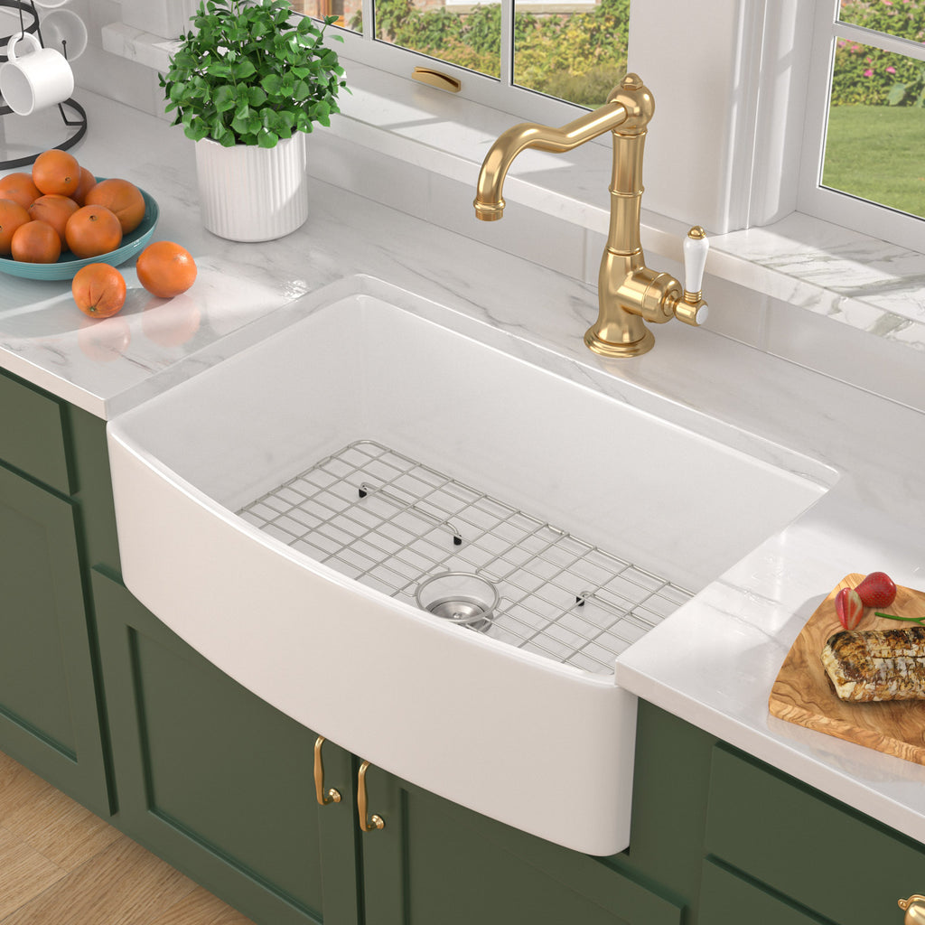 Talllor Fireclay Farmhouse Sink 33 Inch White Farmhouse Sink Apron Front Sink Country Style Barn Kitchen Sink Farmers Sink Porcelain Farm House Sink,20"x33"x10",TLAC-0040