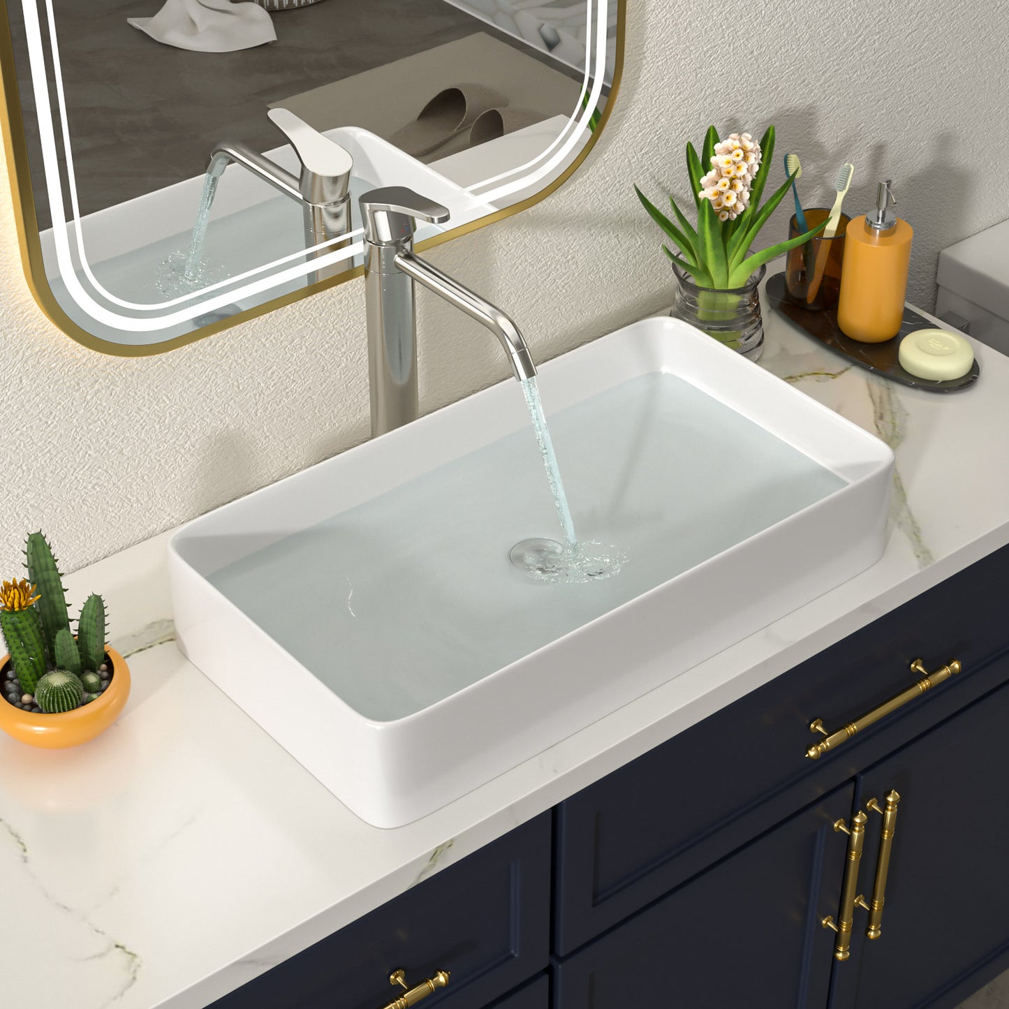 Talllor Bathroom Vessel Sinks 24 Inch White Vessel Sink Modern Small Bathroom Sink Above Counter Rectangular Vessel Sink Vanity Bowl Sinks for Bathroom,13.5"x24"x4.5",TLVS-0010