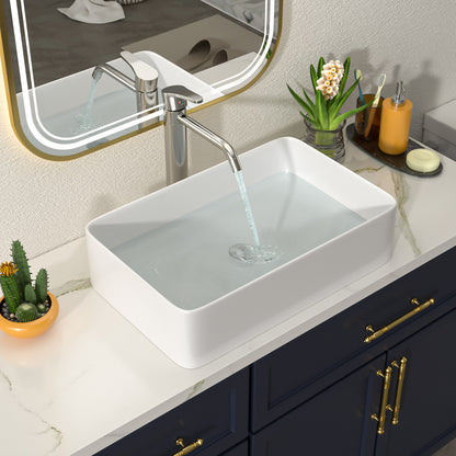 Talllor Bathroom Vessel Sinks 21 Inch White Vessel Sink Modern Small Bathroom Sink Above Counter Rectangular Vessel Sink Vanity Bowl Sinks for Bathroom,13.5"x21"x5",TLVS-0009