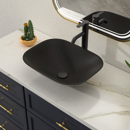 Talllor Bathroom Vessel Sink Matte Black Modern Artistic Glass Vessel Sink Above Counter Vanity Oval Bathroom Sink with Faucet and Drain Combo,18"x14",TLVS-0011
