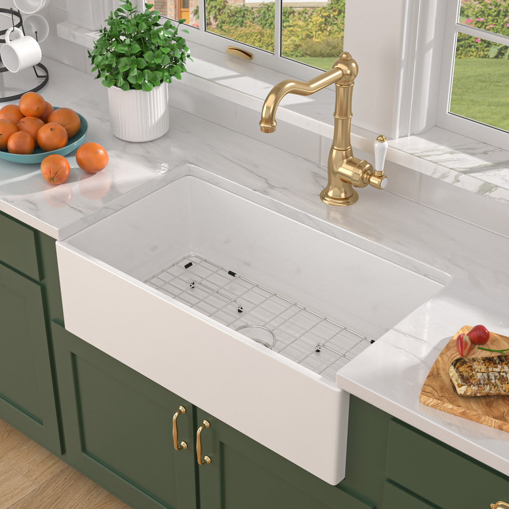 Talllor Fireclay Farmhouse Sink 33 Inch White Farmhouse Sink Apron Front Sink Country Style Barn Kitchen Sink Farmers Sink Porcelain Farm House Sink,18"x33"x10",TLAC-0046