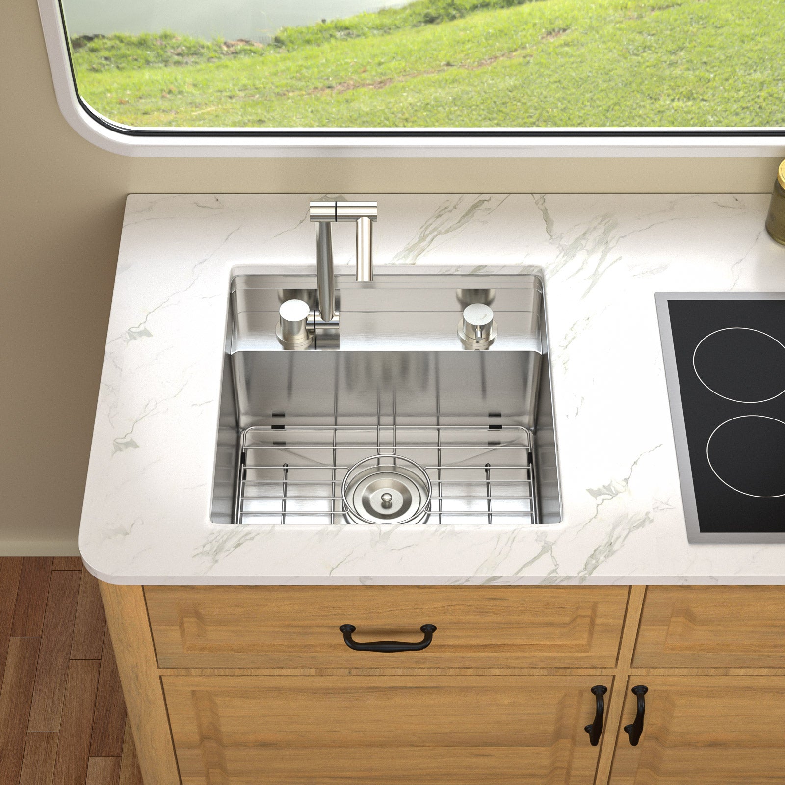 Talllor Rv Sink 18"x18"x9" Bar Sink Undermount 16 Guage Stainless Steel Single Bowl Rv Hidden Sink With Faucet Small Kitchen Sink Folding Sink For Small Space,TLRV-0037