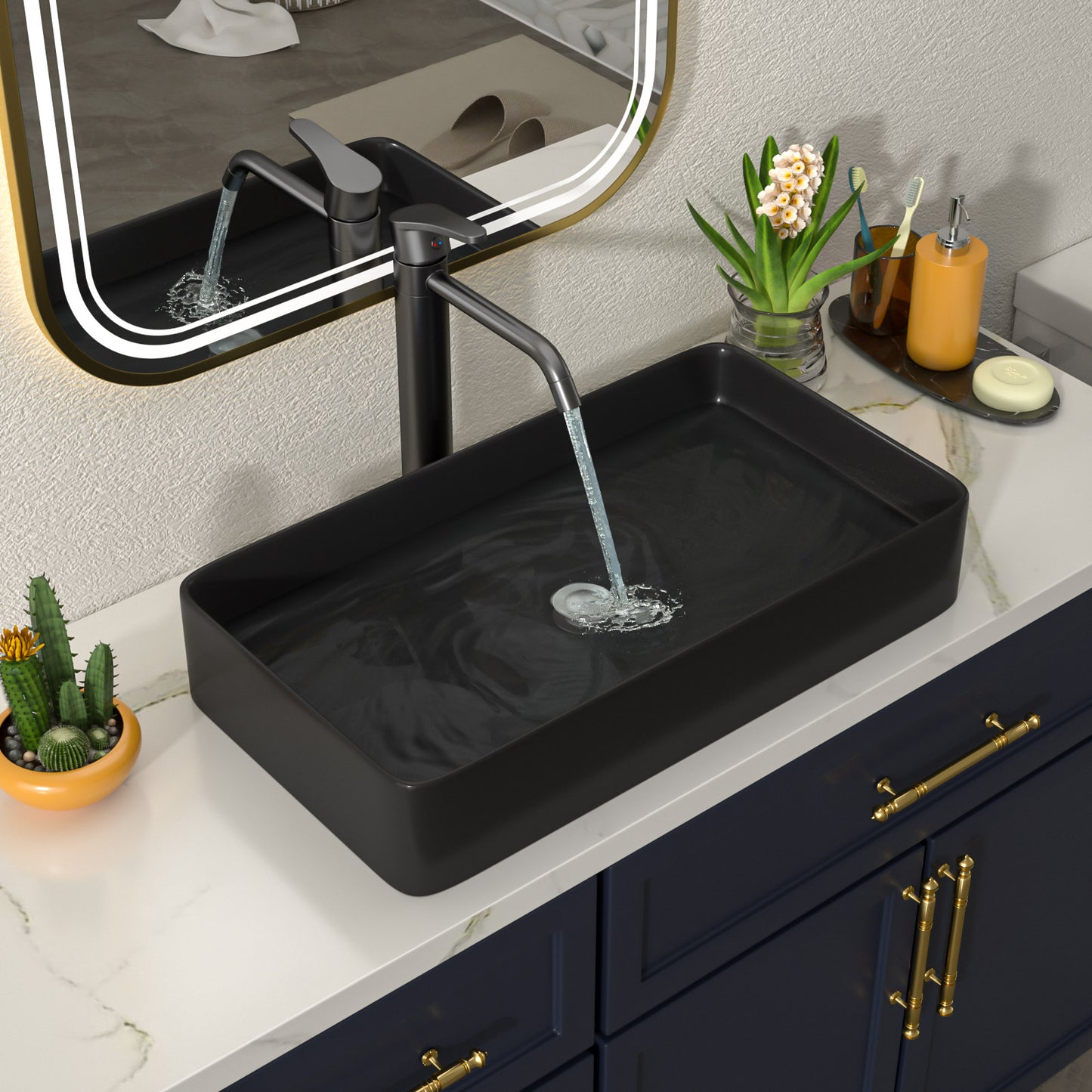 Talllor Bathroom Vessel Sinks 24 Inch Black Bathroom Sink Above Counter Rectangular Vessel Sink Vanity Bowl Sinks for Bathroom Modern Small Bathroom Sink,13.5"x24"x4.5",TLVS-0008