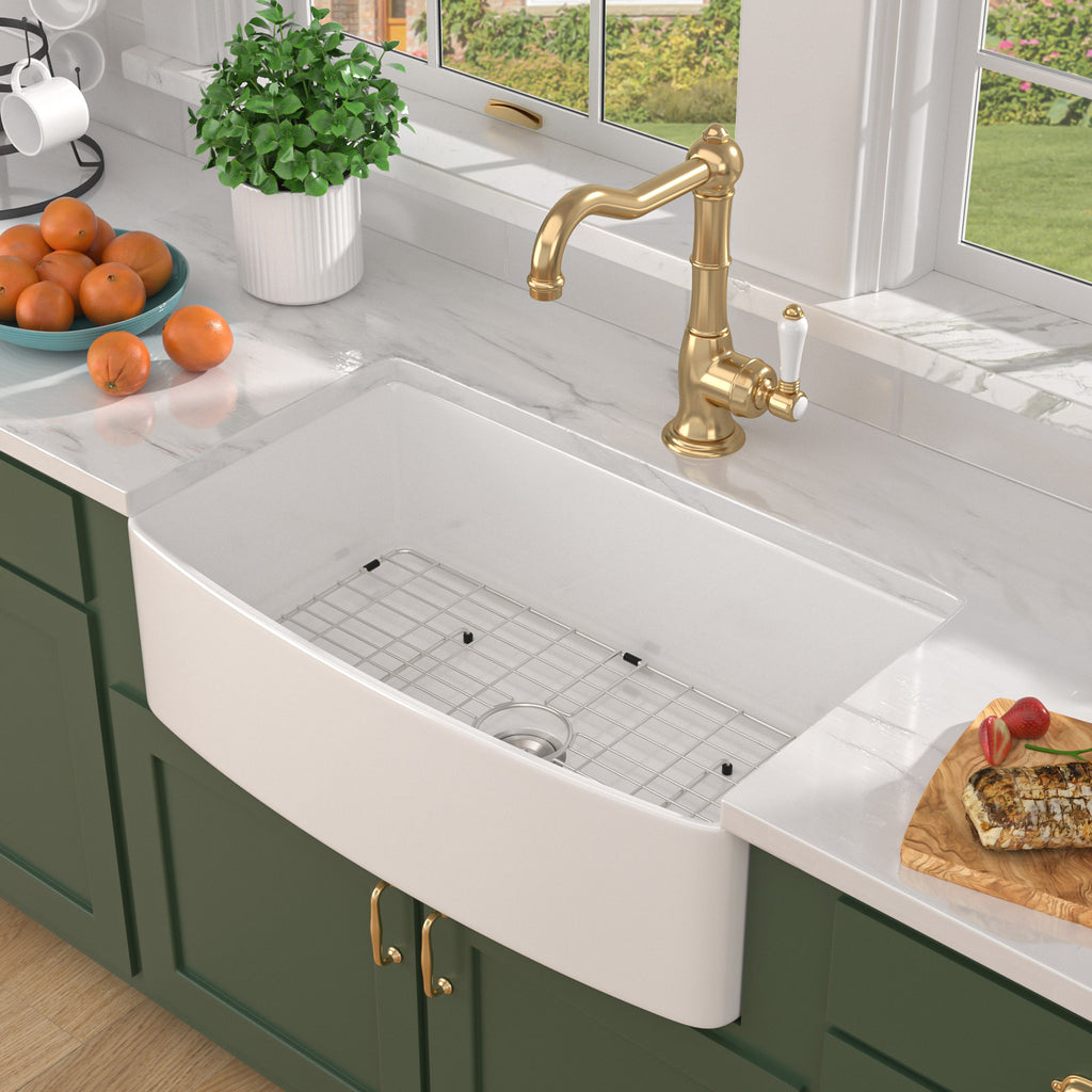 Talllor Fireclay Farmhouse Sink 33 Inch White Farmhouse Sink Apron Sink Country Style Barn Kitchen Sink Farmers Sink Porcelain Farm House Sink,19"x33"x10",TLAC-0034