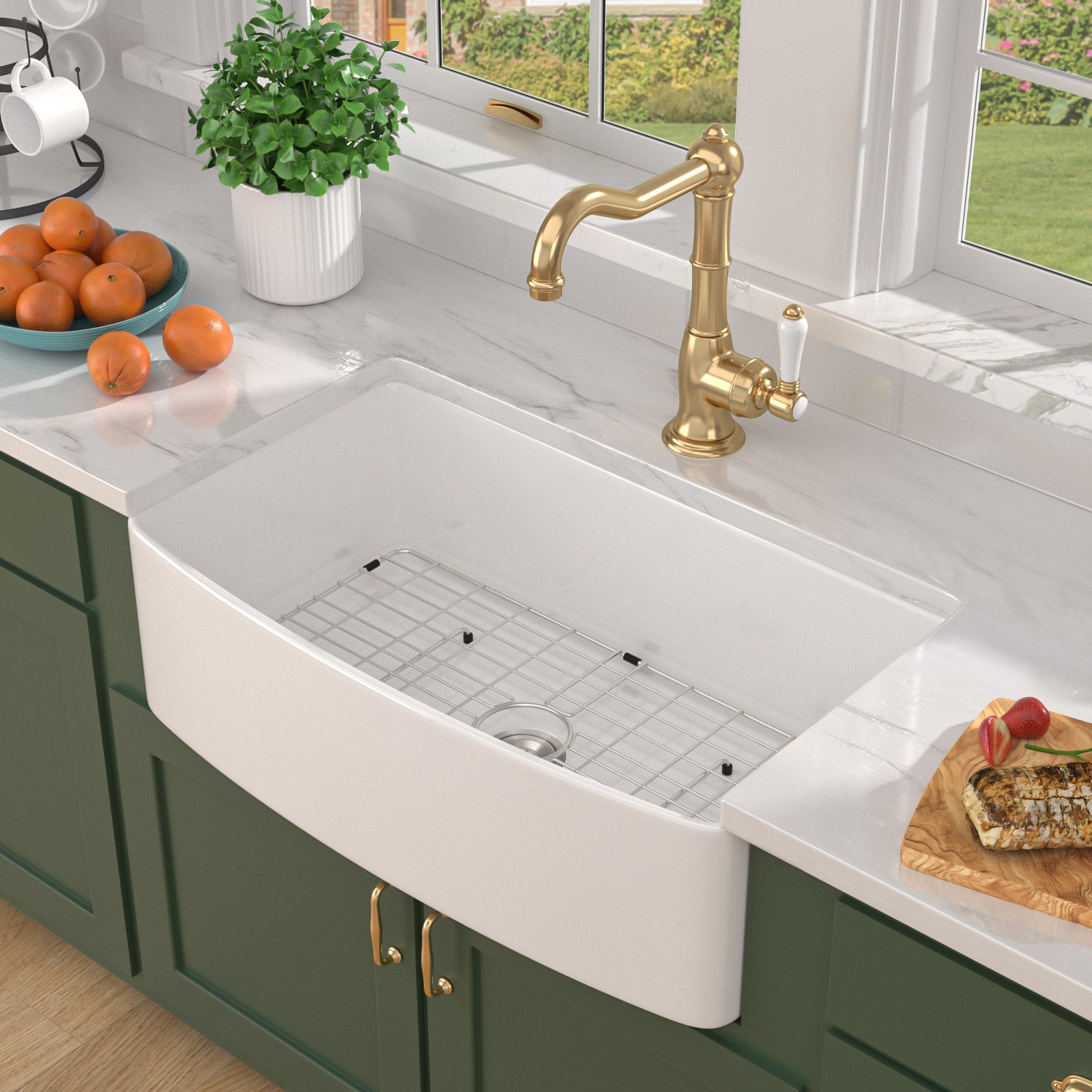 Talllor Fireclay Farmhouse Sink 33 Inch White Farmhouse Sink Apron Sink Country Style Barn Kitchen Sink Farmers Sink Porcelain Farm House Sink,19"x33"x10",TLAC-0034