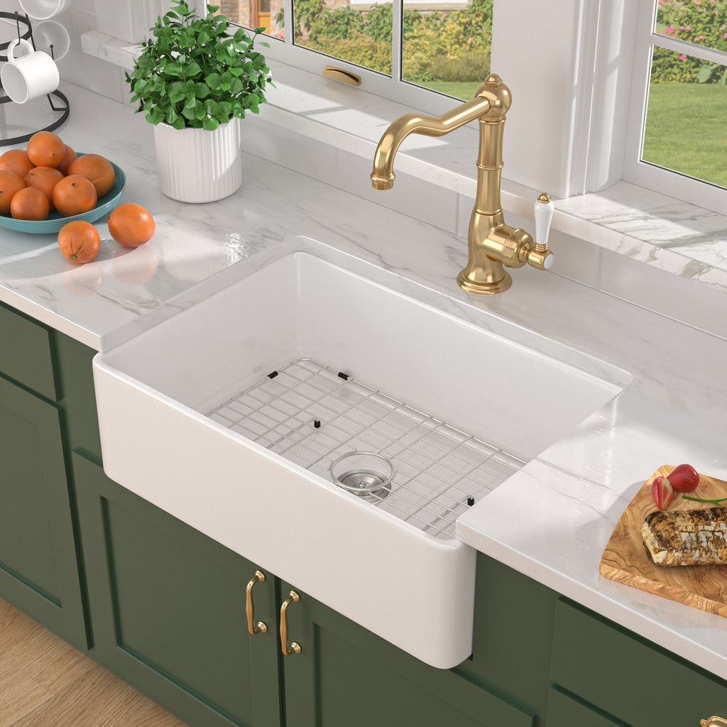 Talllor Fireclay Farmhouse Sink 30 Inch White Farmhouse Sink Apron Front Sink Country Style Barn Kitchen Sink Farmers Sink Porcelain Farm House Sink,20"x30"x9",TLAC-0031