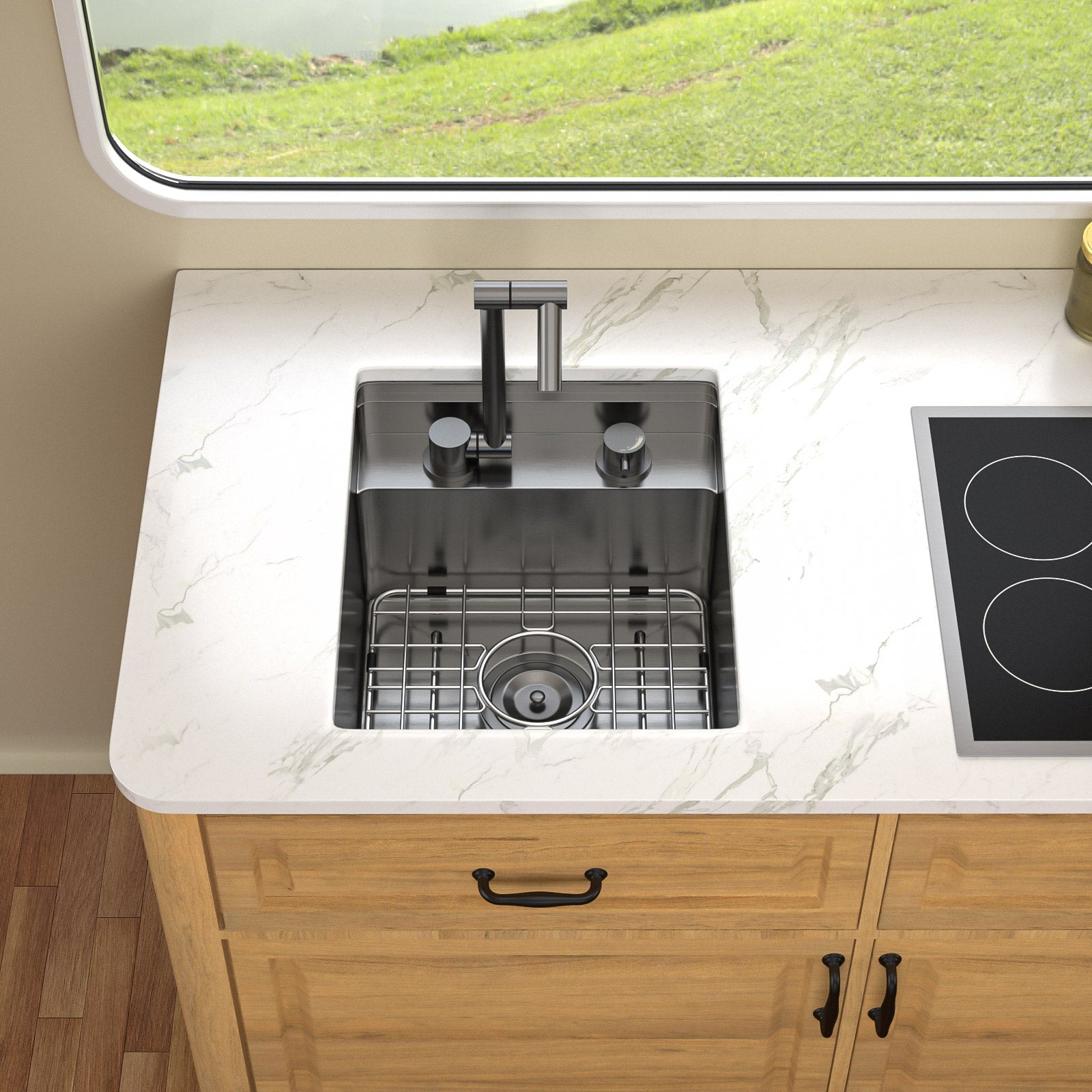 Talllor Rv Sink 15"x18"x9" Black Bar Sink Undermount Stainless Steel Single Bowl Rv Hidden Sink With Faucet Small Kitchen Sink Folding Sink For Small Space,TLRV-0036