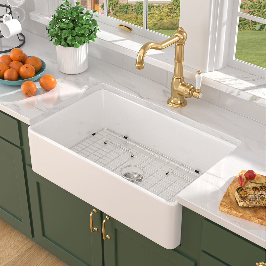 Talllor Fireclay Farmhouse Sink 33 Inch White Farmhouse Sink Apron Front Sink Country Style Barn Kitchen Sink Farmers Sink Porcelain Farm House Sink,20"x33"x9",TLAC-0035