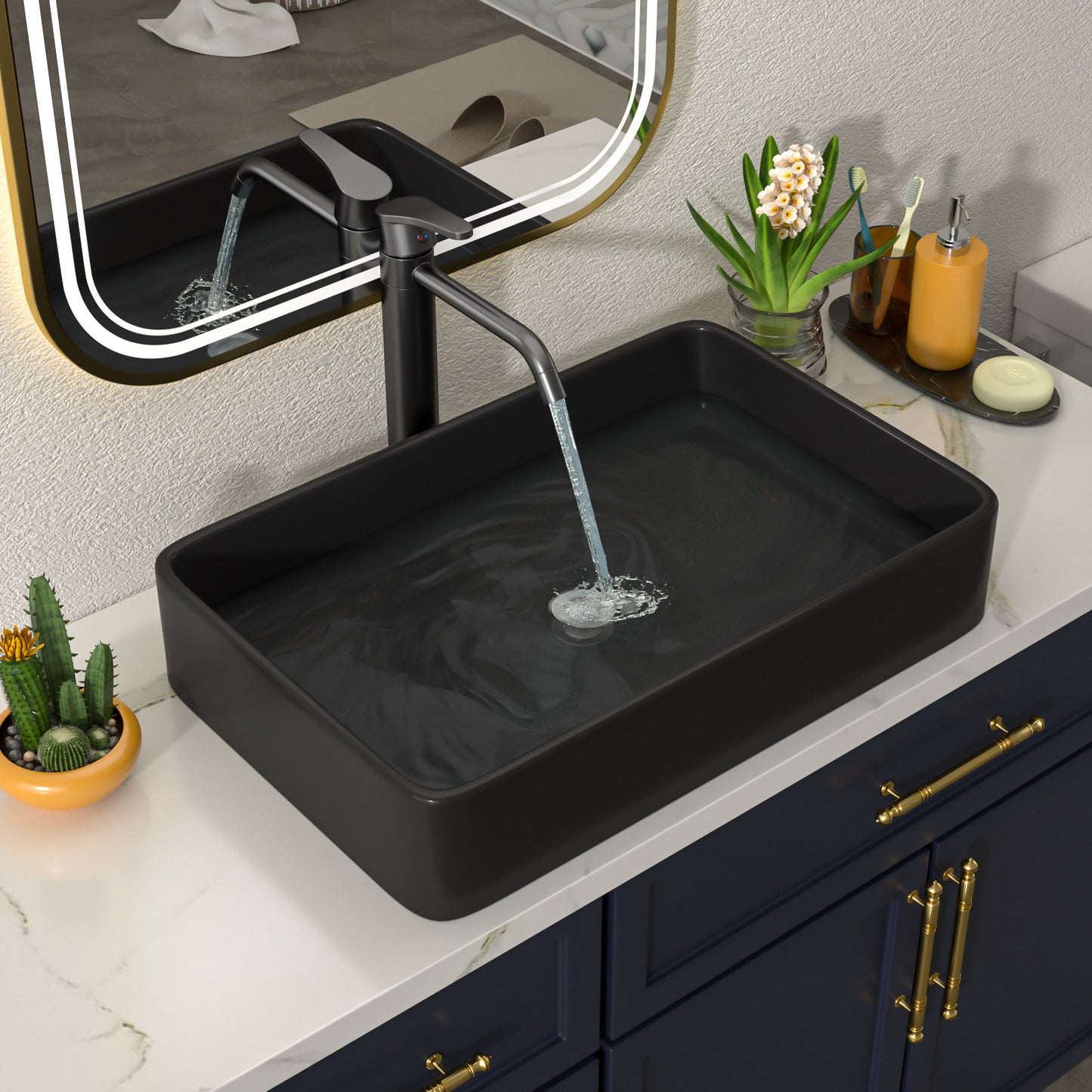 Talllor Bathroom Vessel Sinks 24 Inch Black Bathroom Sink Above Counter Rectangular Vessel Sink Vanity Bowl Sinks for Bathroom Modern Small Bathroom Sink,16"x24"x5",TLVS-0007
