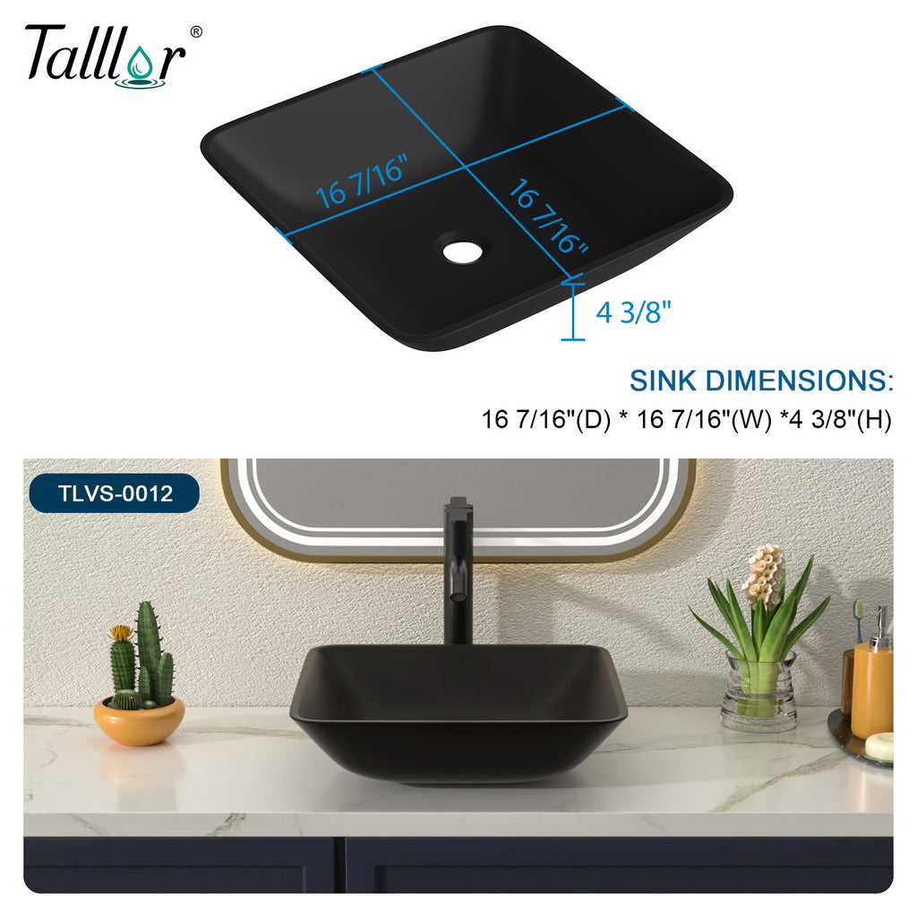 Talllor Bathroom Vessel Sink Matte Black Modern Artistic Glass Vessel Sink Above Counter Vanity Oval Bathroom Sink with Faucet and Drain Combo,16.5"x16.5",TLVS-0012