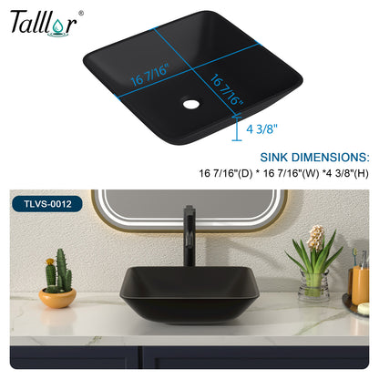 Talllor Bathroom Vessel Sink Matte Black Modern Artistic Glass Vessel Sink Above Counter Vanity Oval Bathroom Sink with Faucet and Drain Combo,16.5"x16.5",TLVS-0012