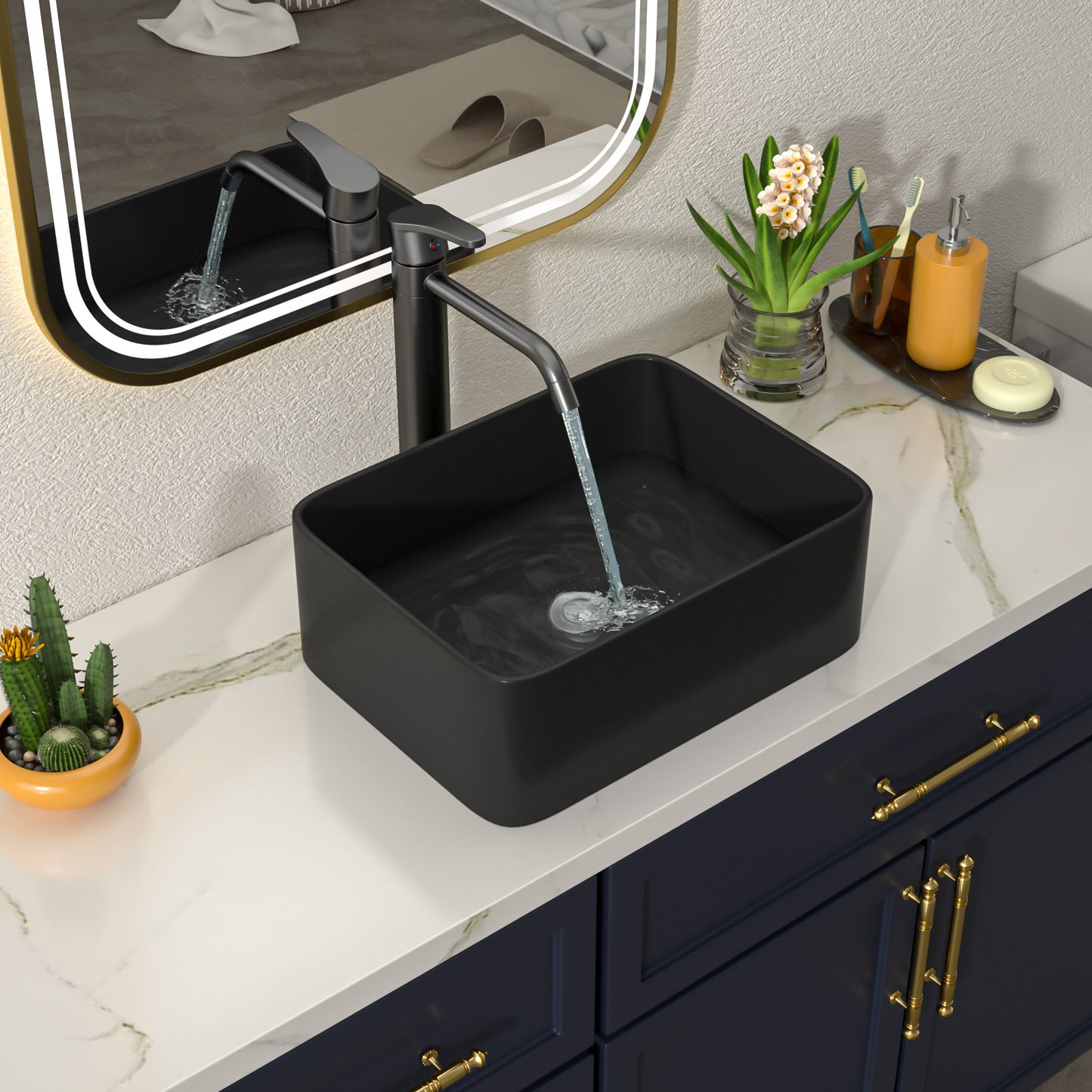 Talllor Bathroom Vessel Sinks 16 Inch Black Bathroom Sink Above Counter Rectangular Vessel Sink Vanity Bowl Sinks for Bathroom Modern Small Bathroom Sink,12"x16"x5",TLVS-0001