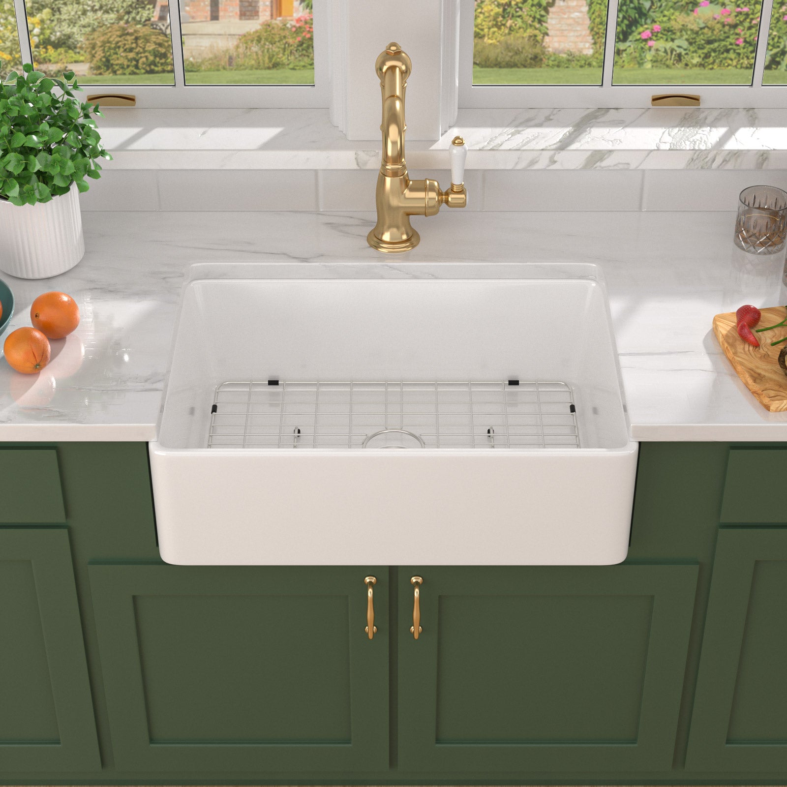 Talllor Fireclay Farmhouse Sink 30 Inch White Farmhouse Sink Apron Front Sink Country Style Barn Kitchen Sink Farmers Sink Porcelain Farm House Sink,20"x30"x9",TLAC-0031