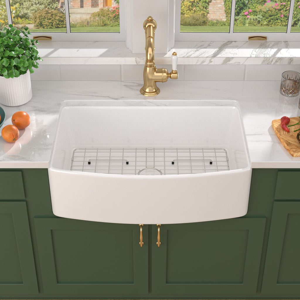 Talllor Fireclay Farmhouse Sink 33 Inch White Farmhouse Sink Apron Front Sink Country Style Barn Kitchen Sink Farmers Sink Porcelain Farm House Sink,20"x33"x10",TLAC-0040