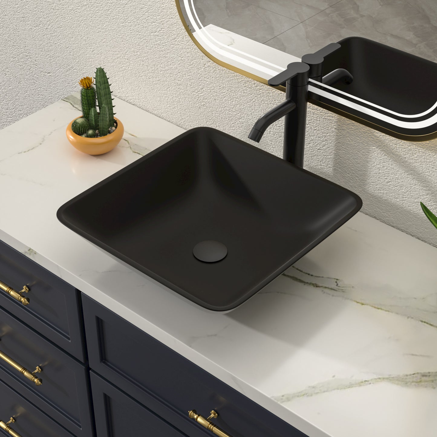 Talllor Bathroom Vessel Sink Matte Black Modern Artistic Glass Vessel Sink Above Counter Vanity Oval Bathroom Sink with Faucet and Drain Combo,16.5"x16.5",TLVS-0012