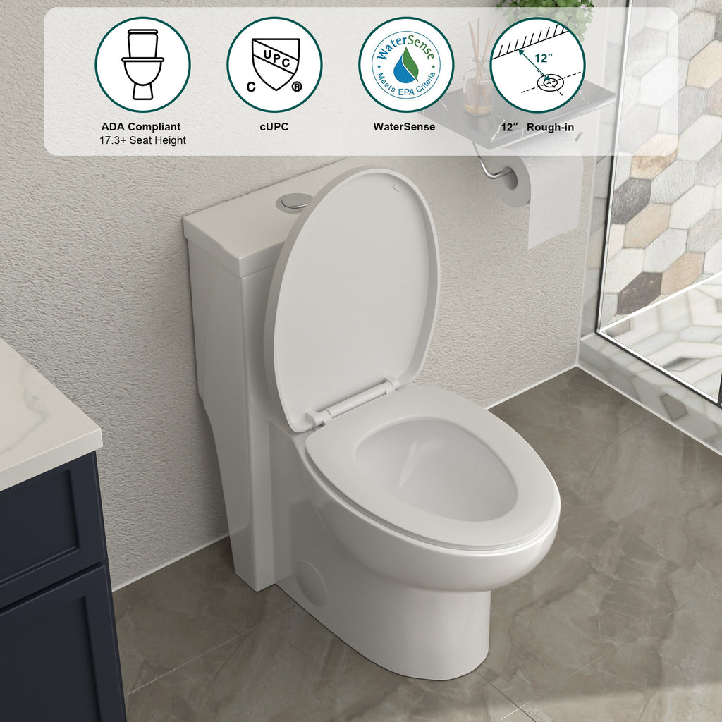 Talllor One-Piece Toilet Tempoii TLMTD-0023 Dual Flush Design ADA Height 15 9/16 Inches Toilets 1.1/1.6 GPF Soft Close Toilet Seat White 12-Inch Rough-In, 14.5"x27.5"x29.25"