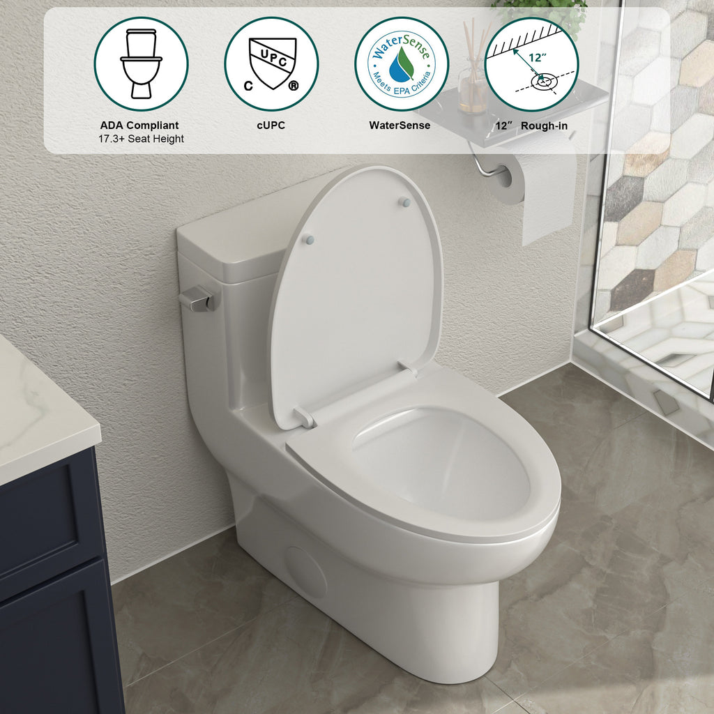 Talllor Side Lever One-Piece Toilet Tempoii TLMTC-0024 Quiet Soft Close Toilet Seat Single Flush Design Water-Efficient 1.28 GPF 12-Inch Rough-In Comfort ADA Height 15 3/5 Inch Toilets, 14"x28.4"x28"