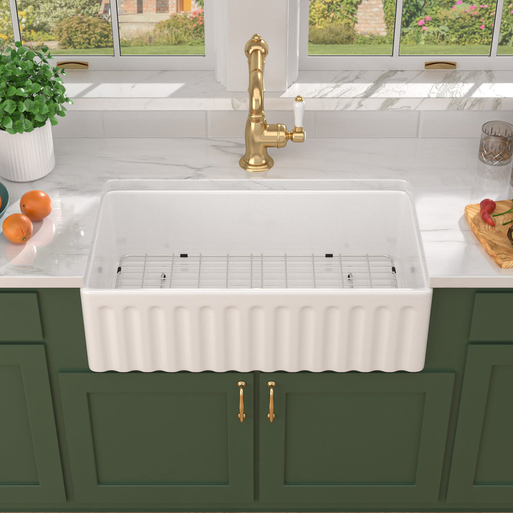 Talllor Fireclay Farmhouse Sink 33 Inch White Farmhouse Sink Apron Front Sink Country Style Barn Kitchen Sink Farmers Sink Porcelain Farm House Sink,18"x33"x10",TLAC-0039