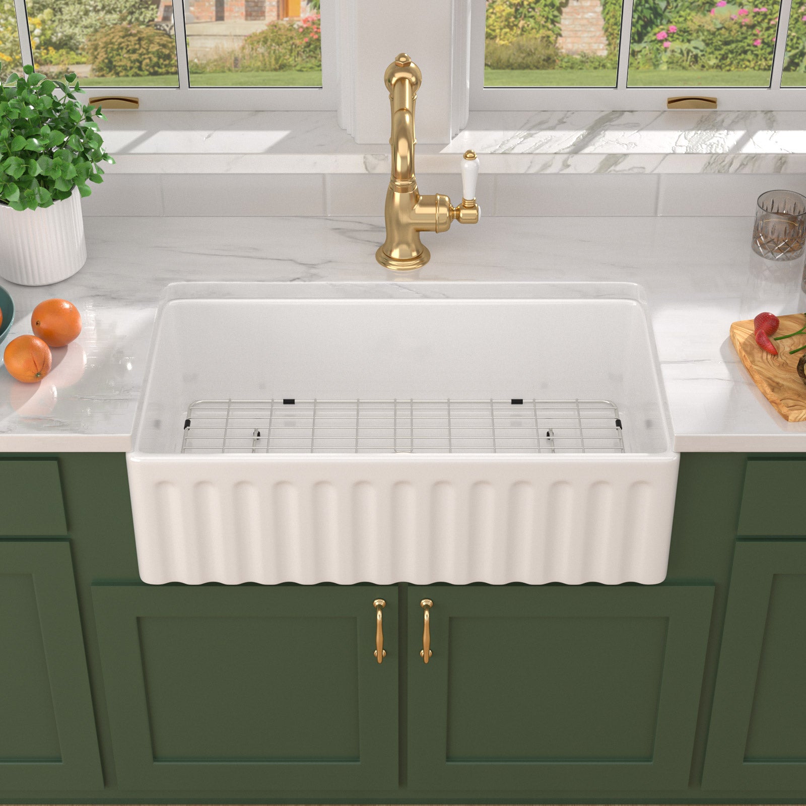 Talllor Fireclay Farmhouse Sink 33 Inch White Farmhouse Sink Apron Front Sink Country Style Barn Kitchen Sink Farmers Sink Porcelain Farm House Sink,18"x33"x10",TLAC-0039