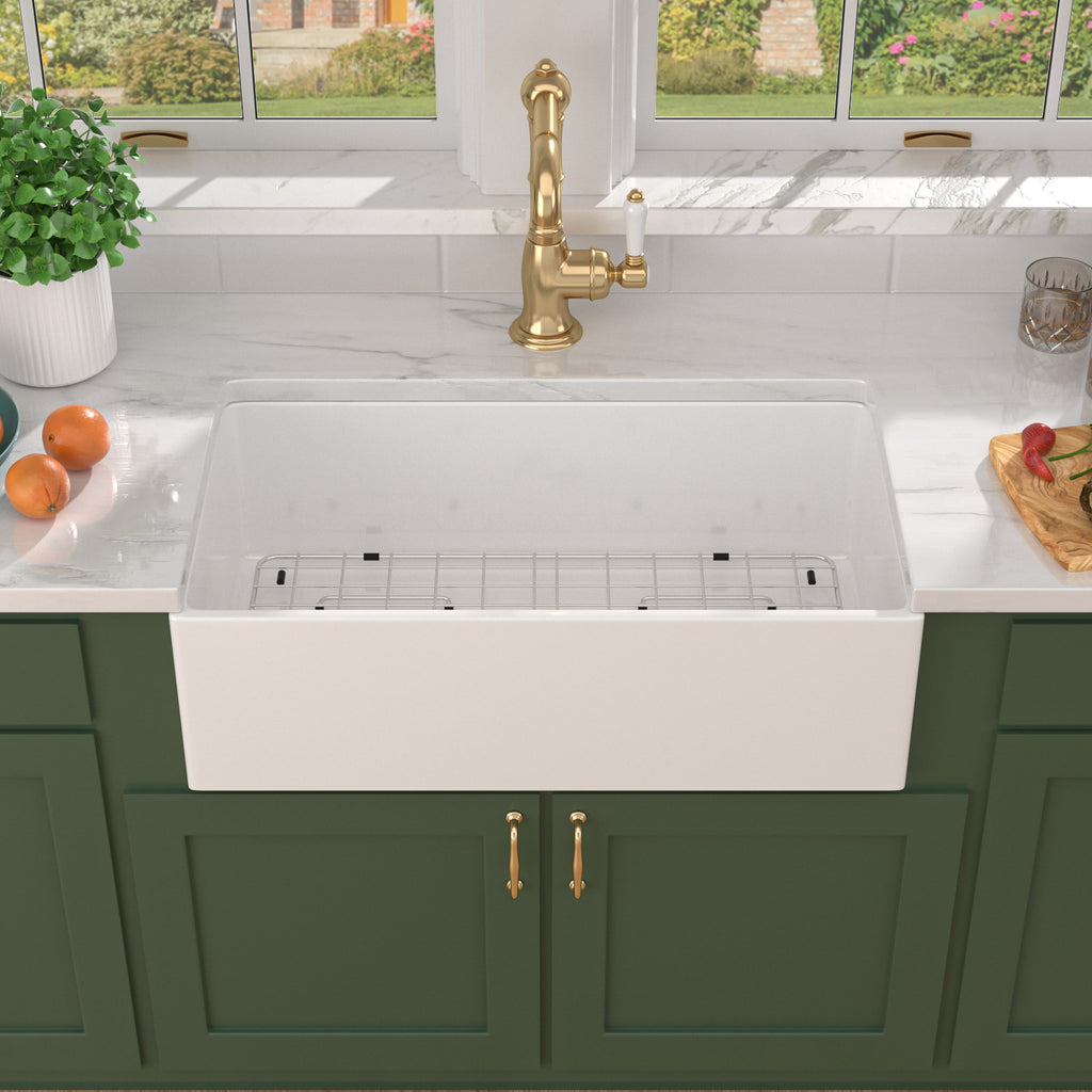Talllor Fireclay Farmhouse Sink 33 Inch White Farmhouse Sink Apron Front Sink Country Style Barn Kitchen Sink Farmers Sink Porcelain Farm House Sink,18"x33"x10",TLAC-0046