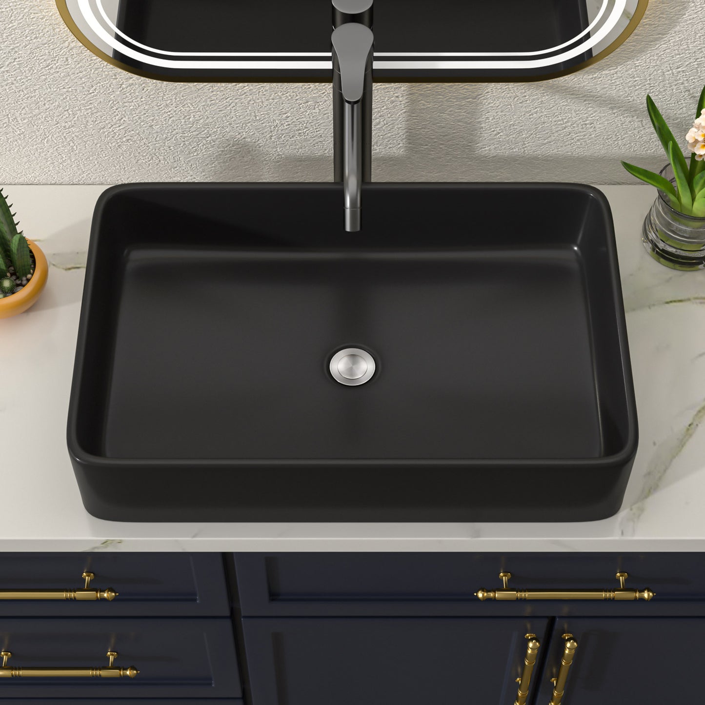 Talllor Bathroom Vessel Sinks 24 Inch Black Bathroom Sink Above Counter Rectangular Vessel Sink Vanity Bowl Sinks for Bathroom Modern Small Bathroom Sink,16"x24"x5",TLVS-0007