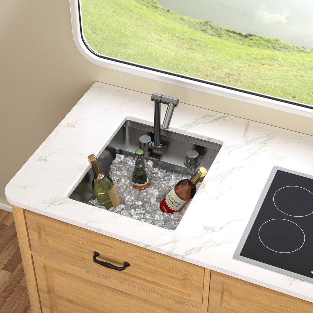 Talllor Rv Sink 15"x18"x9" Black Bar Sink Undermount Stainless Steel Single Bowl Rv Hidden Sink With Faucet Small Kitchen Sink Folding Sink For Small Space,TLRV-0036