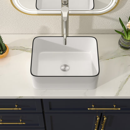 Talllor Bathroom Vessel Sinks 16 Inch White Vessel Sink with Black Rim Modern Small Bathroom Sink Above Counter Rectangular Vessel Sink Vanity Bowl Sinks for Bathroom,12"x16"x5",TLVS-0005