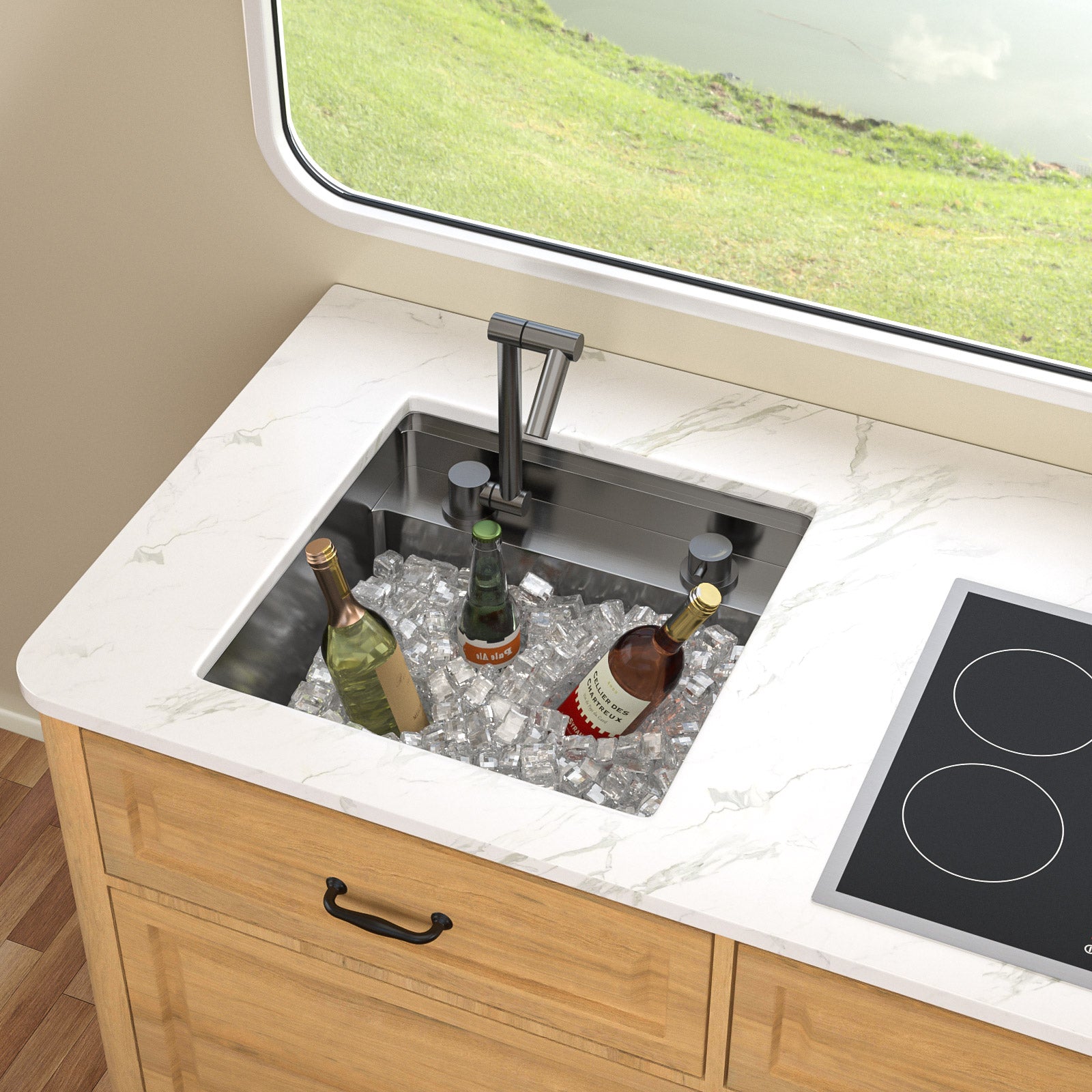 Talllor Rv Sink 18"x18"x9" Black Bar Sink Undermount Stainless Steel Single Bowl Rv Hidden Sink With Faucet Small Kitchen Sink Folding Sink For Small Space,TLRV-0038