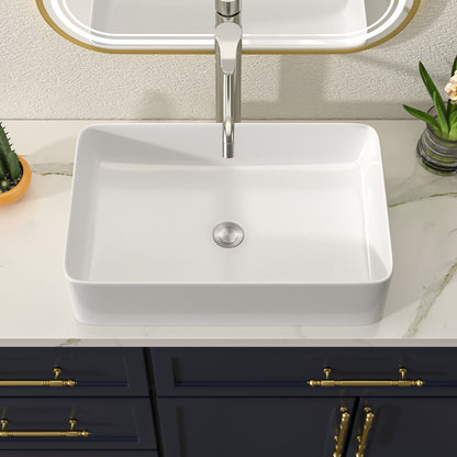 Talllor Bathroom Vessel Sinks 21 Inch White Vessel Sink Modern Small Bathroom Sink Above Counter Rectangular Vessel Sink Vanity Bowl Sinks for Bathroom,13.5"x21"x5",TLVS-0009