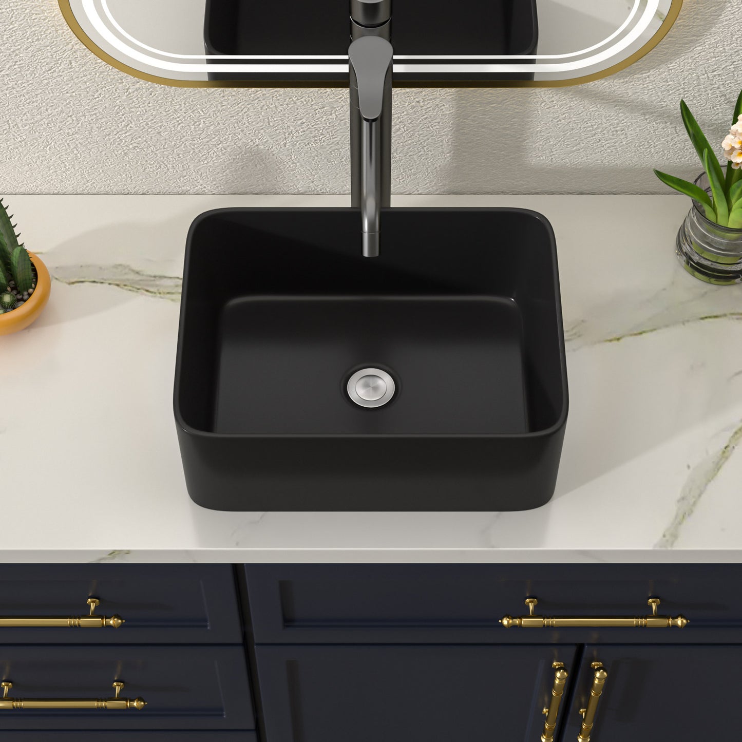 Talllor Bathroom Vessel Sinks 16 Inch Black Bathroom Sink Above Counter Rectangular Vessel Sink Vanity Bowl Sinks for Bathroom Modern Small Bathroom Sink,12"x16"x5",TLVS-0001