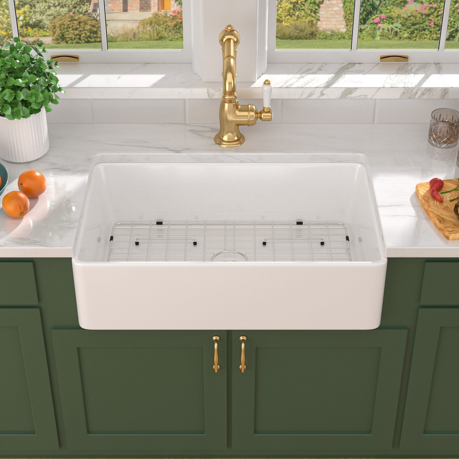 Talllor Fireclay Farmhouse Sink 33 Inch White Farmhouse Sink Apron Front Sink Country Style Barn Kitchen Sink Farmers Sink Porcelain Farm House Sink,20"x33"x9",TLAC-0035