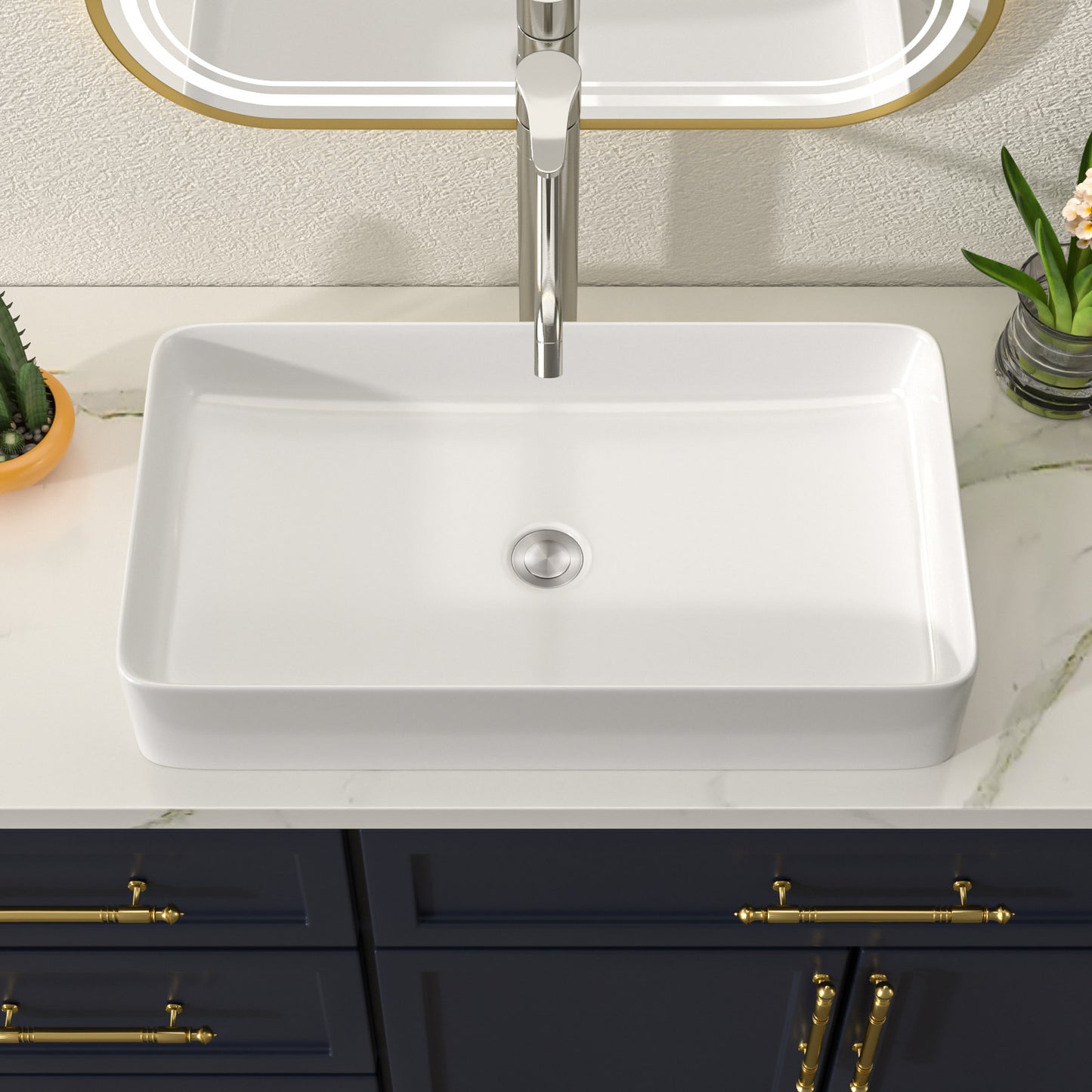 Talllor Bathroom Vessel Sinks 24 Inch White Vessel Sink Modern Small Bathroom Sink Above Counter Rectangular Vessel Sink Vanity Bowl Sinks for Bathroom,13.5"x24"x4.5",TLVS-0010