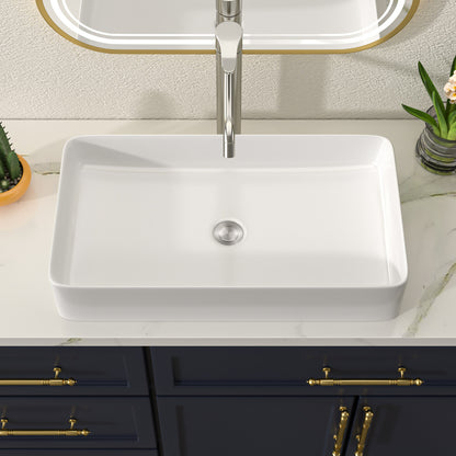 Talllor Bathroom Vessel Sinks 24 Inch White Vessel Sink Modern Small Bathroom Sink Above Counter Rectangular Vessel Sink Vanity Bowl Sinks for Bathroom,13.5"x24"x4.5",TLVS-0010