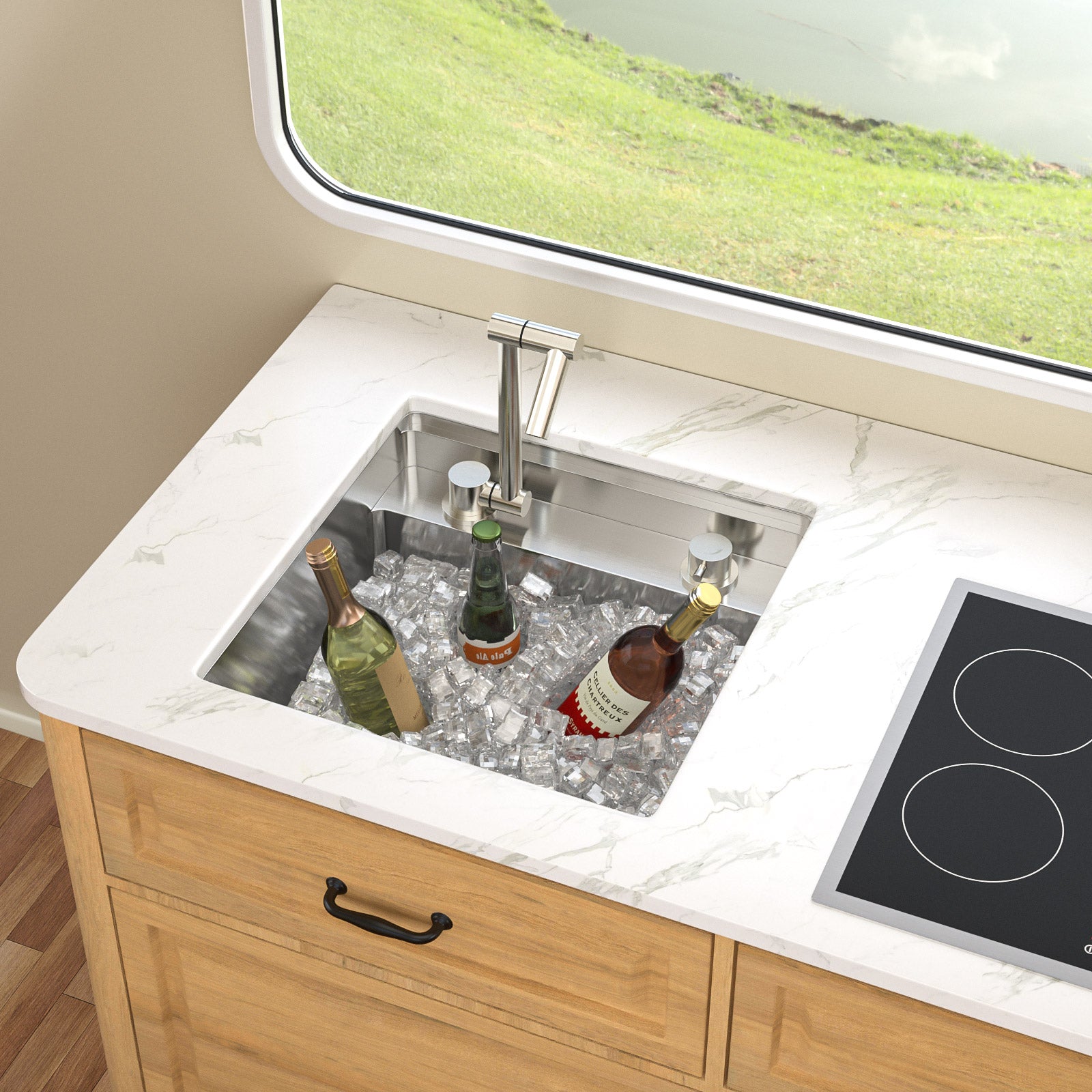 Talllor Rv Sink 18"x18"x9" Bar Sink Undermount 16 Guage Stainless Steel Single Bowl Rv Hidden Sink With Faucet Small Kitchen Sink Folding Sink For Small Space,TLRV-0037