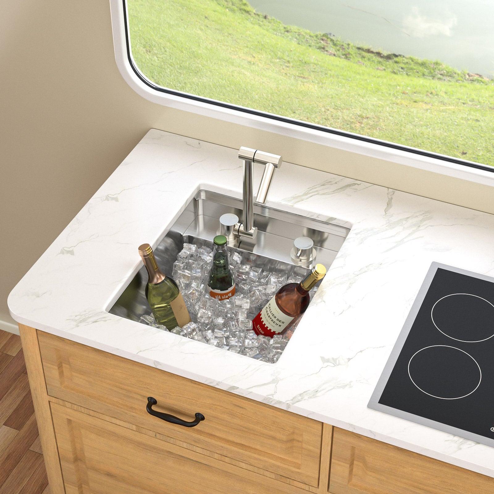 Talllor Rv Sink 15"x18"x9" Bar Sink Undermount 16 Guage Stainless Steel Single Bowl Rv Hidden Sink With Faucet Small Kitchen Sink Folding Sink For Small Space,TLRV-0035