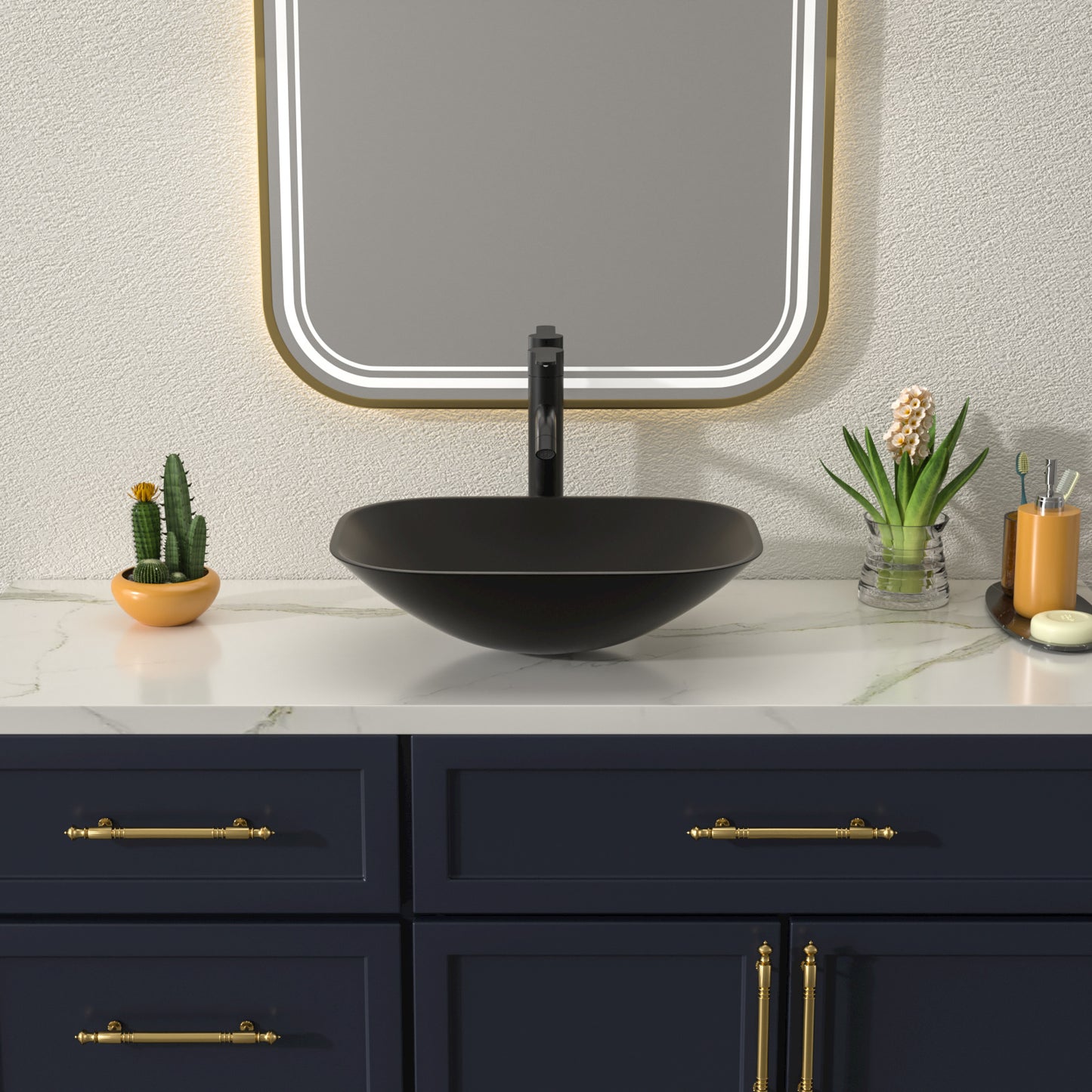 Talllor Bathroom Vessel Sink Matte Black Modern Artistic Glass Vessel Sink Above Counter Vanity Oval Bathroom Sink with Faucet and Drain Combo,18"x14",TLVS-0011