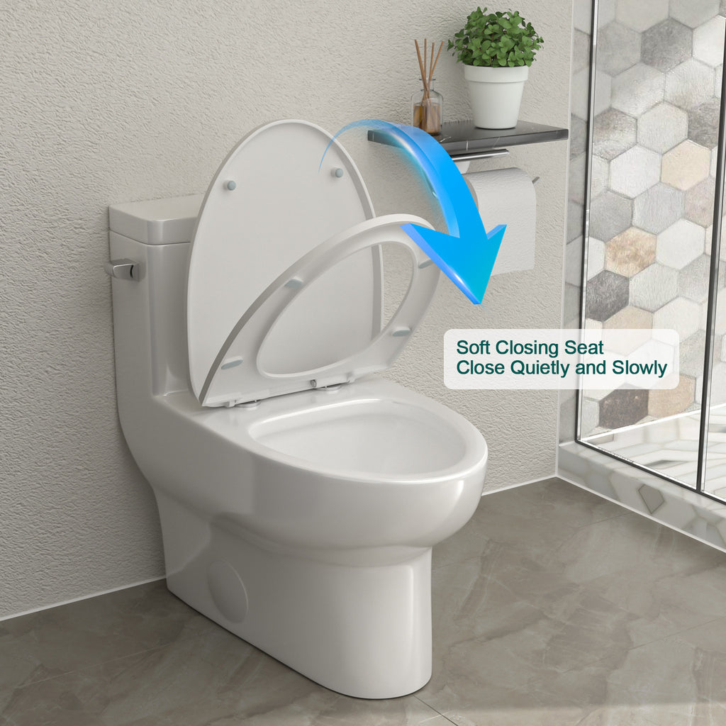 Talllor Side Lever One-Piece Toilet Tempoii TLMTC-0024 Quiet Soft Close Toilet Seat Single Flush Design Water-Efficient 1.28 GPF 12-Inch Rough-In Comfort ADA Height 15 3/5 Inch Toilets, 14"x28.4"x28"