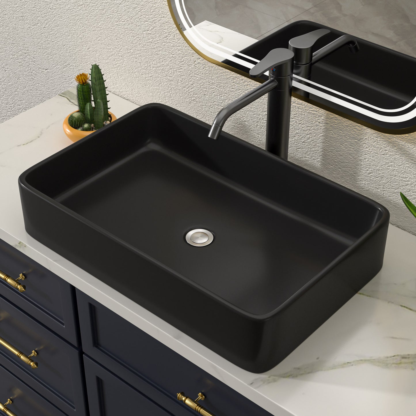 Talllor Bathroom Vessel Sinks 24 Inch Black Bathroom Sink Above Counter Rectangular Vessel Sink Vanity Bowl Sinks for Bathroom Modern Small Bathroom Sink,16"x24"x5",TLVS-0007
