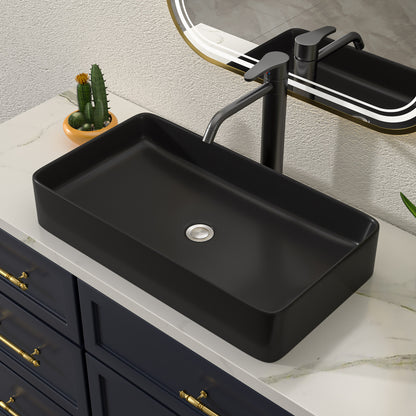 Talllor Bathroom Vessel Sinks 24 Inch Black Bathroom Sink Above Counter Rectangular Vessel Sink Vanity Bowl Sinks for Bathroom Modern Small Bathroom Sink,13.5"x24"x4.5",TLVS-0008