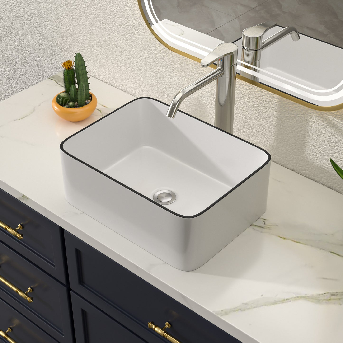 Talllor Bathroom Vessel Sinks 16 Inch White Vessel Sink with Black Rim Modern Small Bathroom Sink Above Counter Rectangular Vessel Sink Vanity Bowl Sinks for Bathroom,12"x16"x5",TLVS-0005